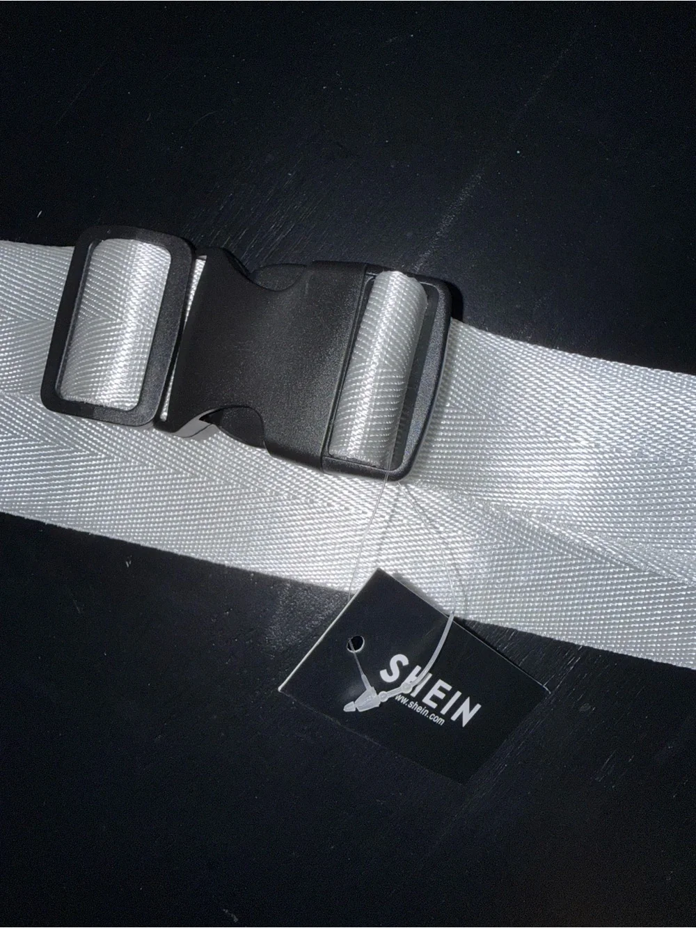 SHEIN White Utility Webbing Belt with Black Buckle